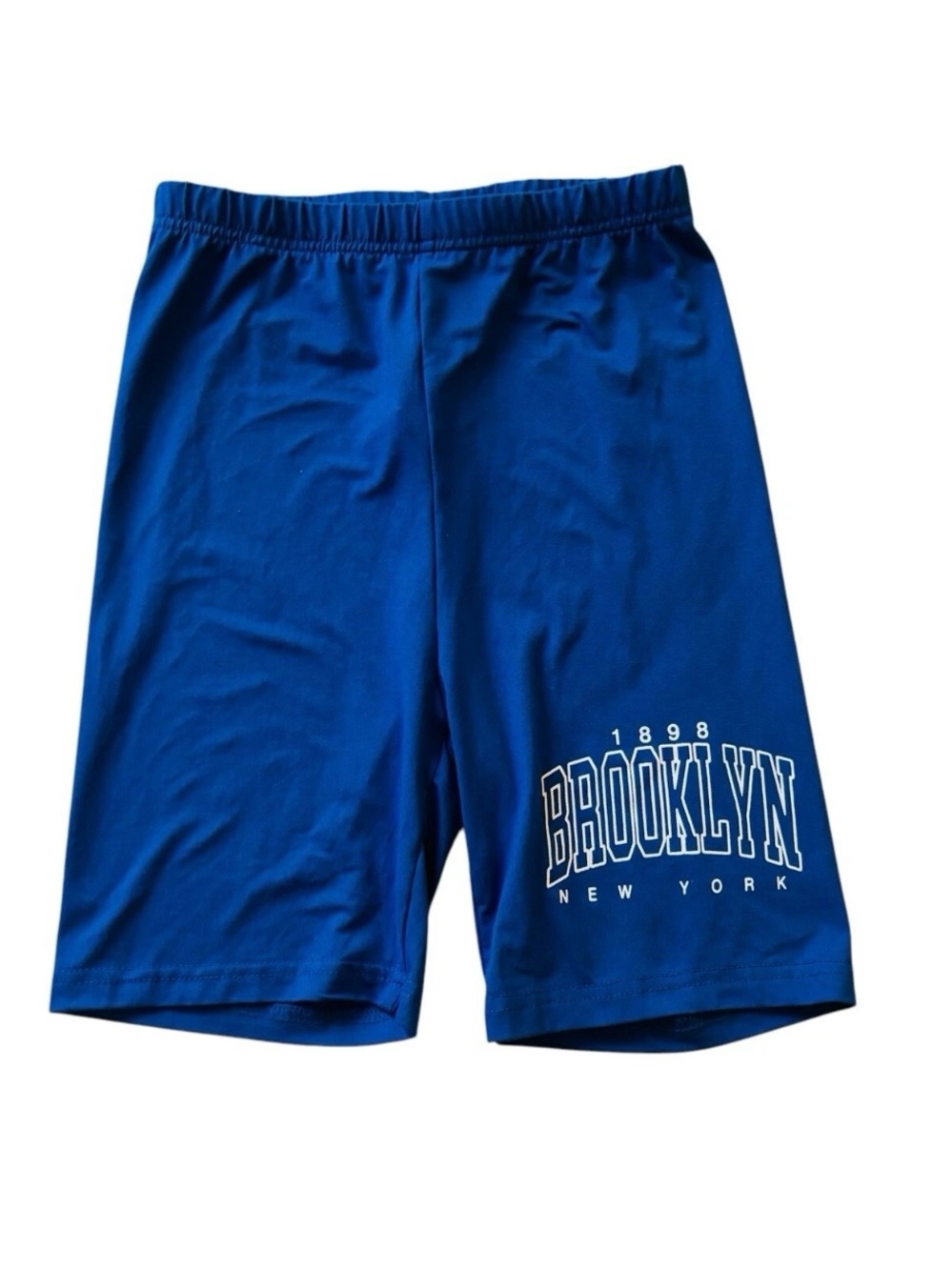 SHEIN Size XS Women Stretch Shorts Blue And White Graphic Brooklyn By